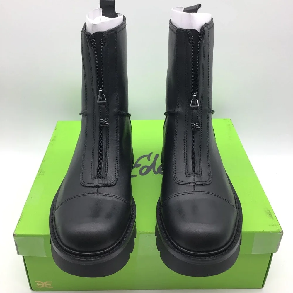 Sam Edelman Cooper Black Leather Front Zip Lug Sole Boots Womens Size 10 M NEW - Picture 4 of 7